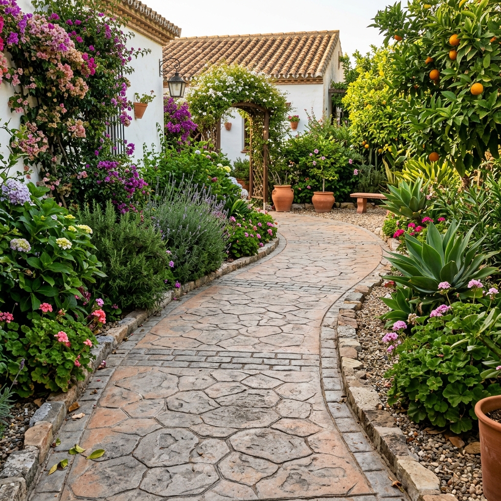 Hormigón impreso en caminos y senderos de jardín en Huelva